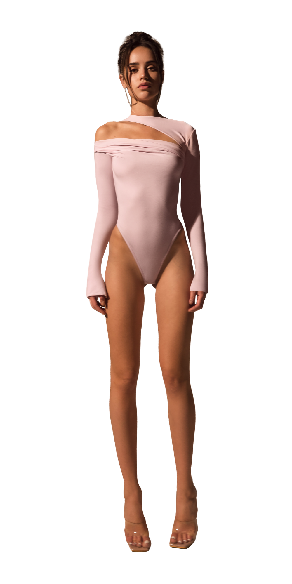 Offset bodysuit in Pink