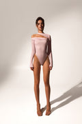 Offset bodysuit in Pink