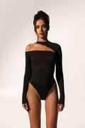Offset bodysuit in black