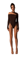 Offset bodysuit in brown