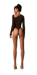 Offset bodysuit in brown