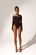 Offset bodysuit in brown