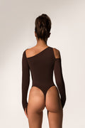Offset bodysuit in brown