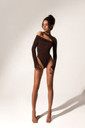 Offset bodysuit in brown