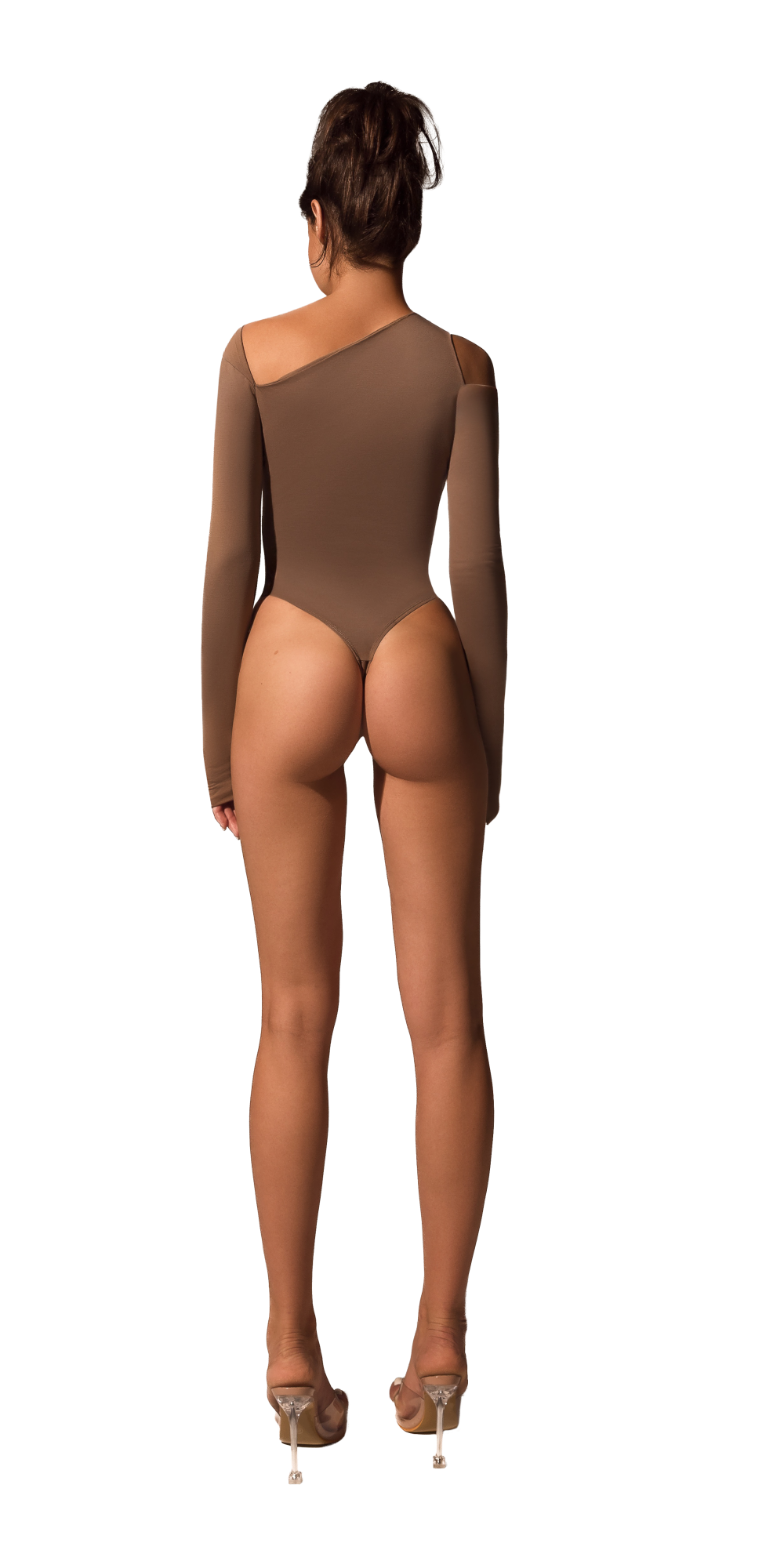 Offset bodysuit in taupe