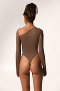 Offset bodysuit in taupe