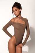 Offset bodysuit in taupe